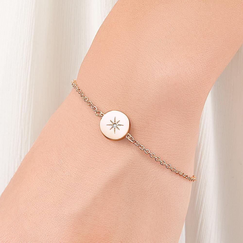 Engraved Bracelet with Sunshine Bracelet Gift for Her Rose Gold Plated Silver - soufeelus