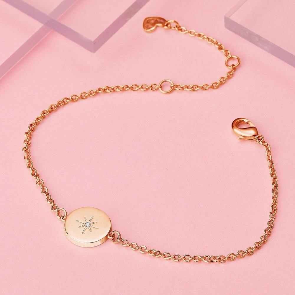 Engraved Bracelet with Sunshine Bracelet Gift for Her Rose Gold Plated Silver - soufeelus