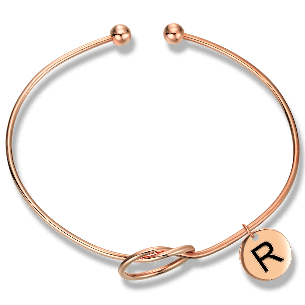 Engraved Initial Name Bangle Rose Gold Plated - soufeelus