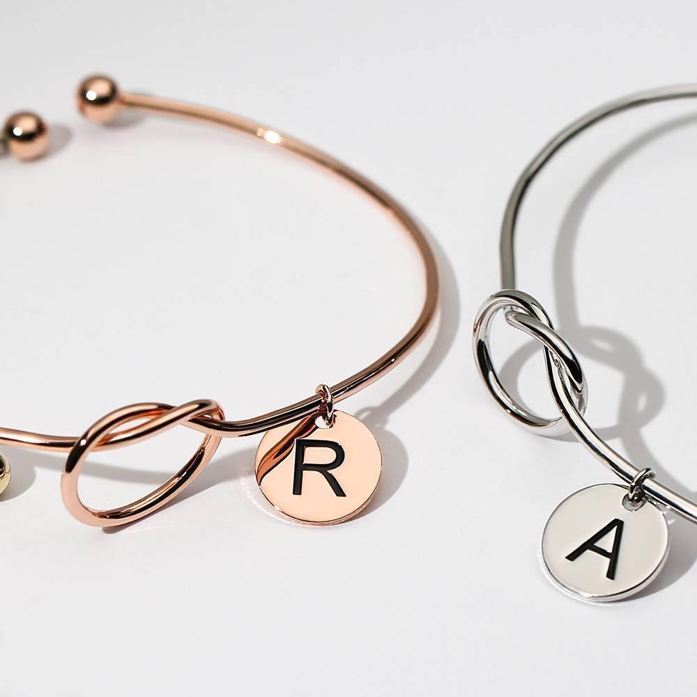 Engraved Initial Name Bangle Rose Gold Plated - soufeelus