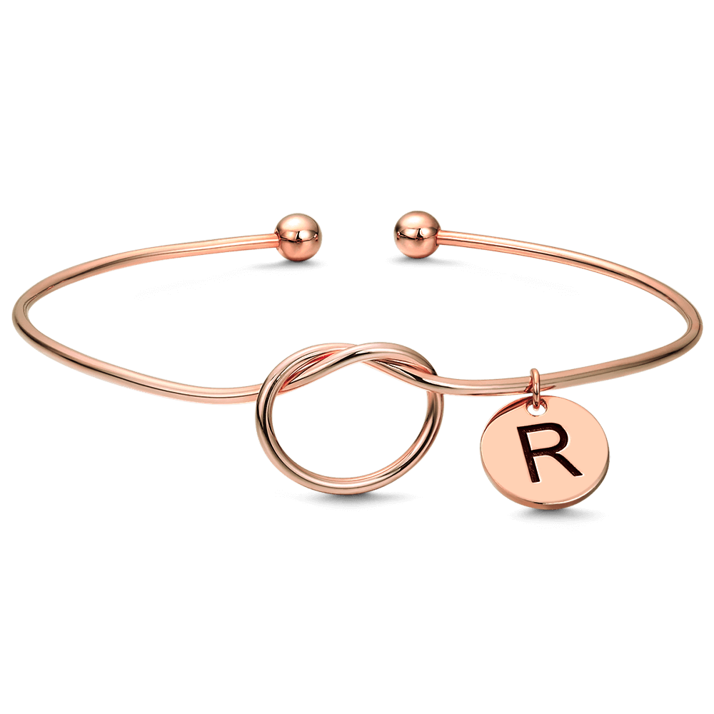 Engraved Initial Name Bangle Rose Gold Plated - soufeelus