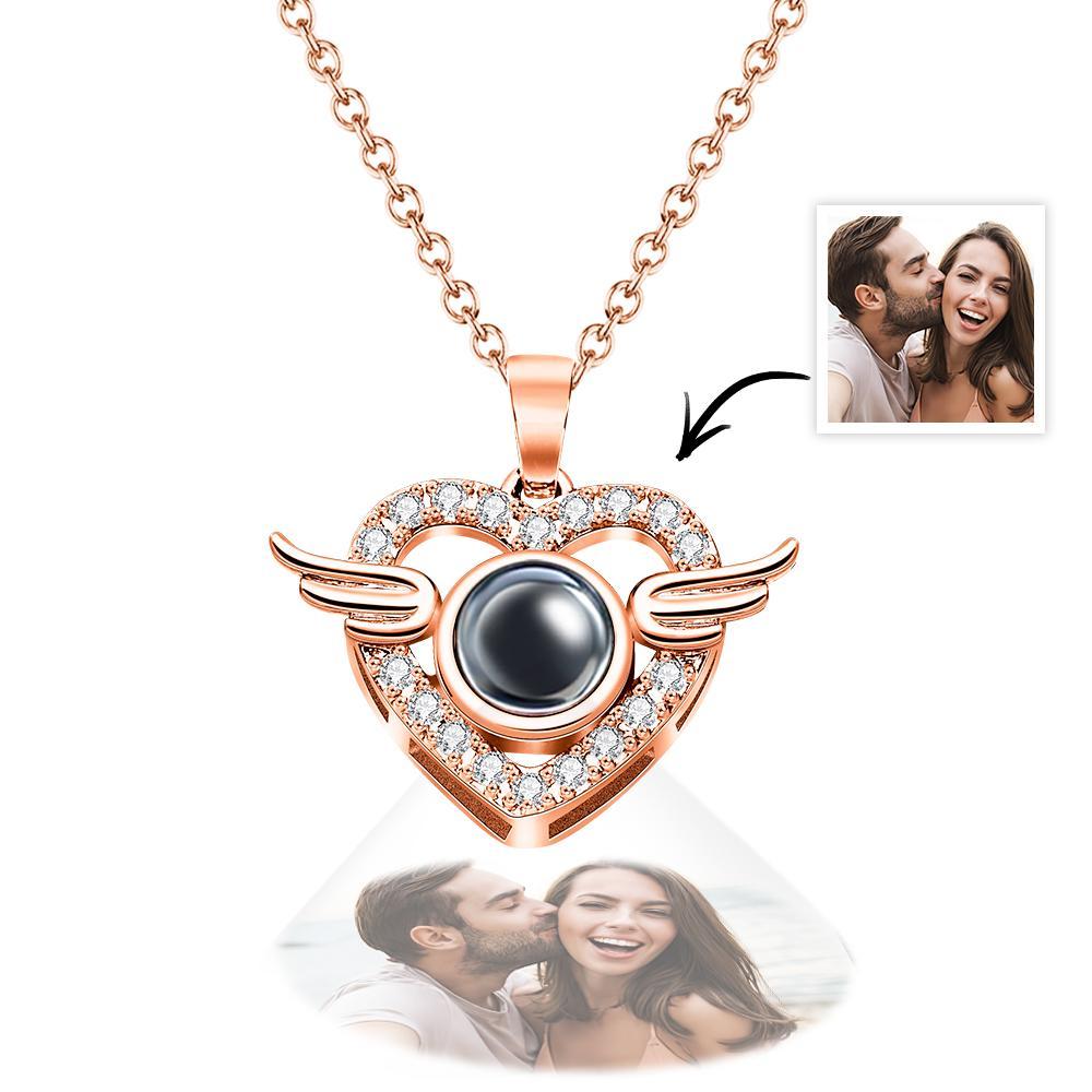 Angel Wings Photo Projection Necklace Heart-Shaped Graceful Pendant Gift For Her - soufeelus