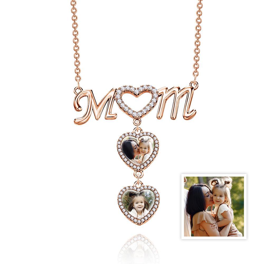 MOM Photo Necklace Personalized Diamond Heart Splice Memory Picture Pendant Gifts For Her - soufeelus