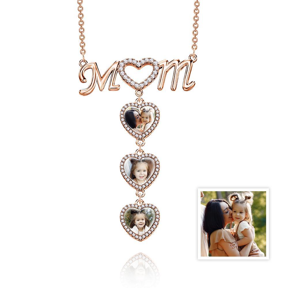 MOM Photo Necklace Personalized Diamond Heart Splice Memory Picture Pendant Gifts For Her - soufeelus