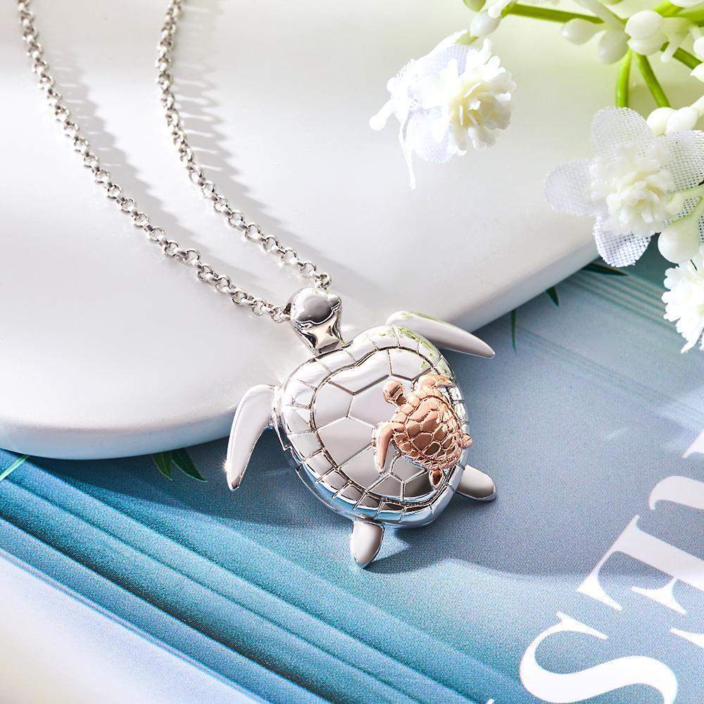 Custom Photo Engraved Necklace Sea Turtle Locket Necklace Gift for Women