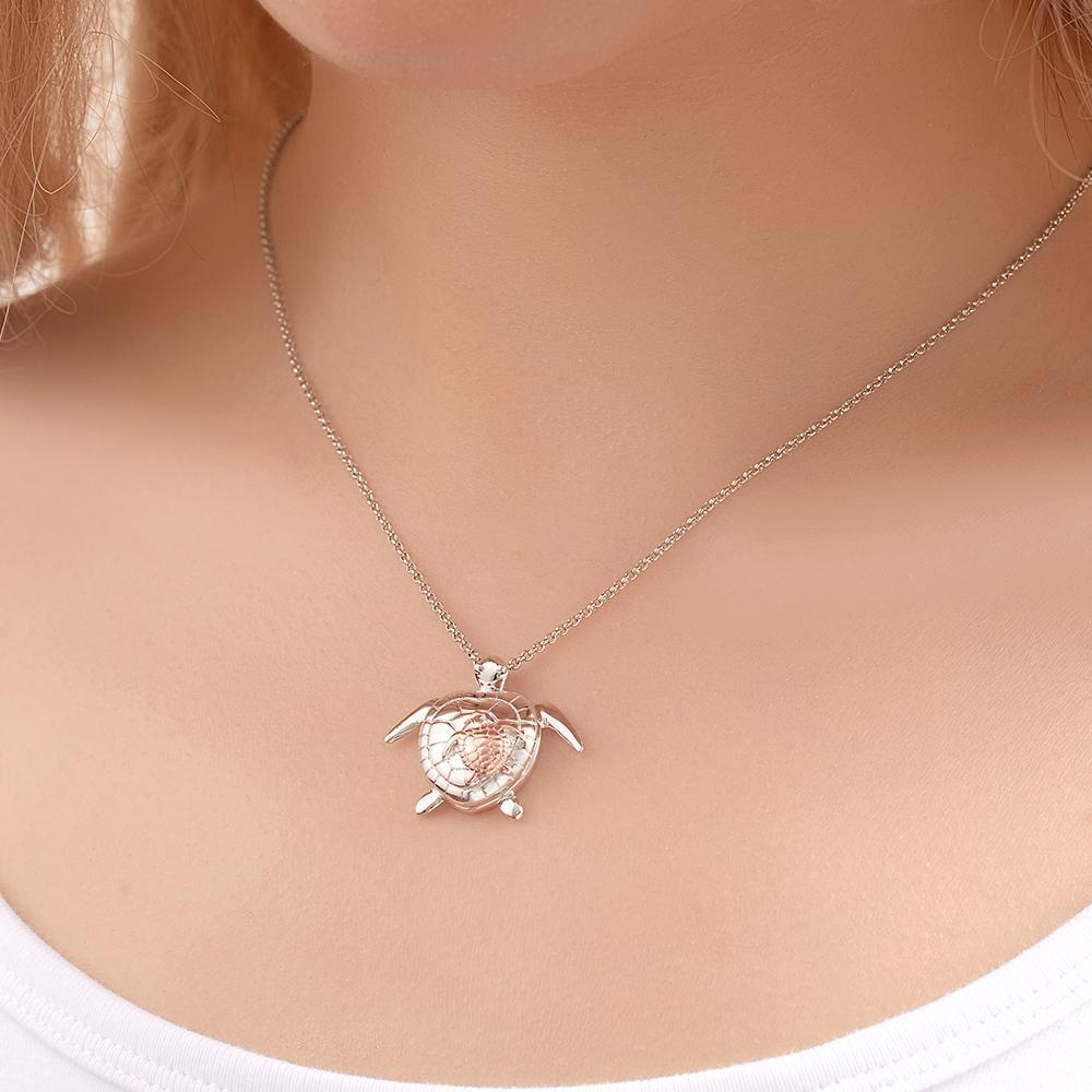 Custom Photo Engraved Necklace Sea Turtle Locket Necklace Gift for Women