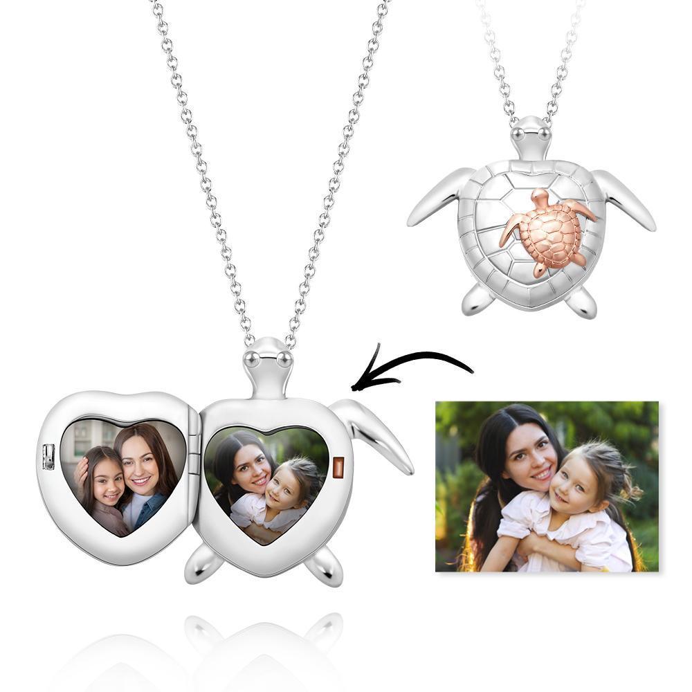 Custom Photo Engraved Necklace Sea Turtle Locket Necklace Gift for Women