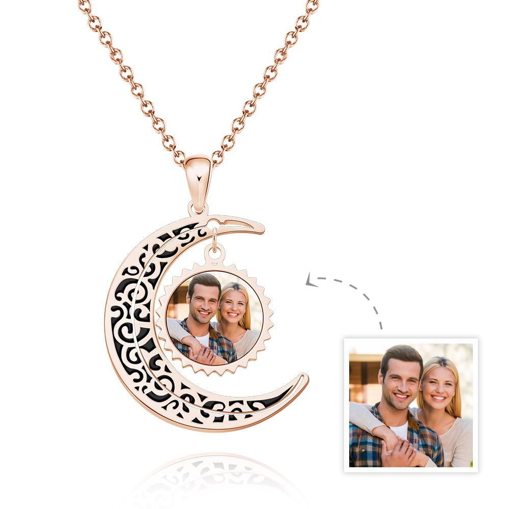 Moon Pendant Custom Photo Necklace The Love of Moon Necklace for Couples - soufeelus