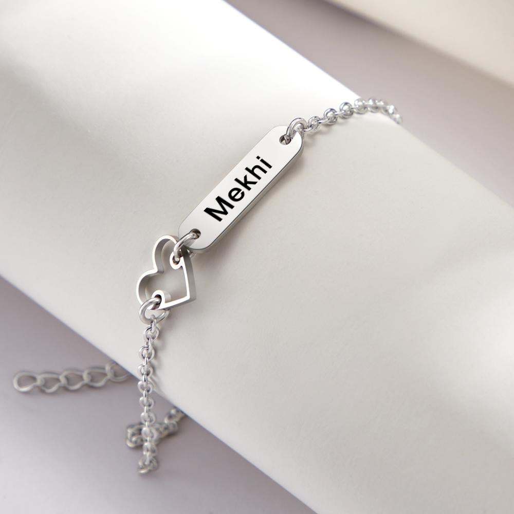 Custom Engraved Name Bracelet with Heart Charm Gift for Love