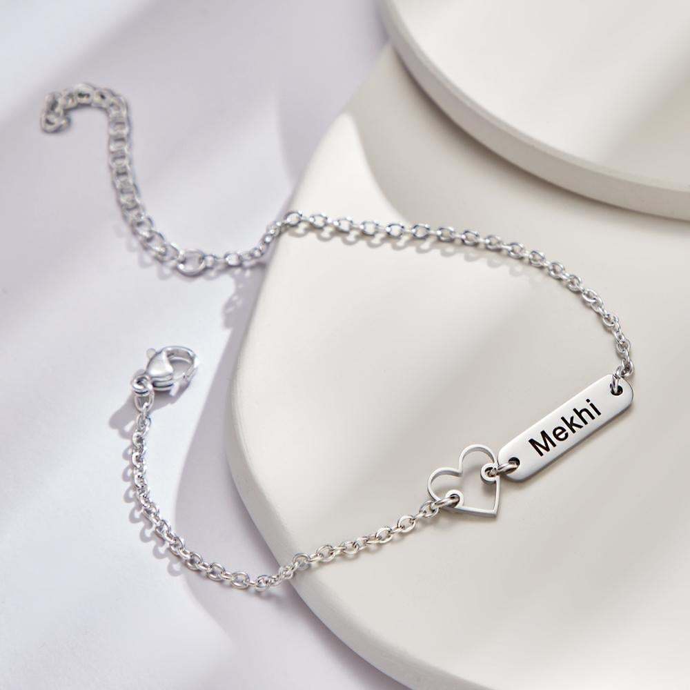 Custom Engraved Name Bracelet with Heart Charm Gift for Love