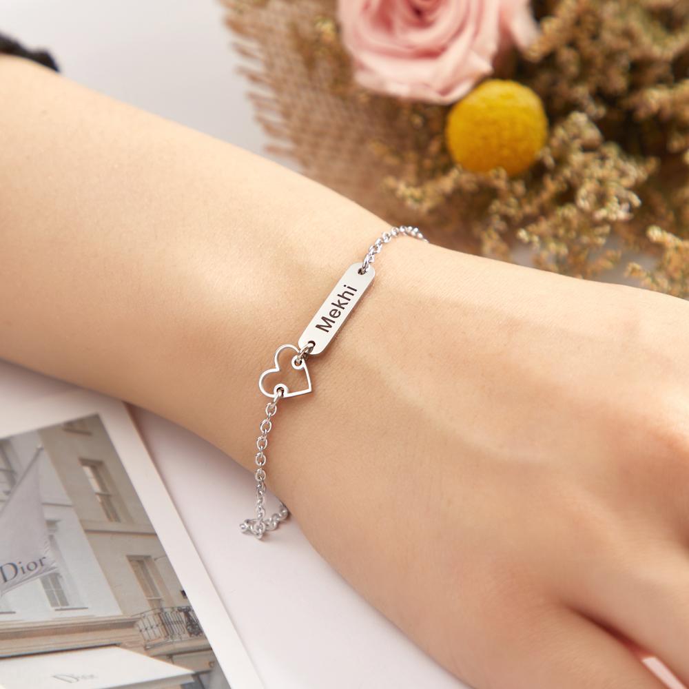 Custom Engraved Name Bracelet with Heart Charm Gift for Love