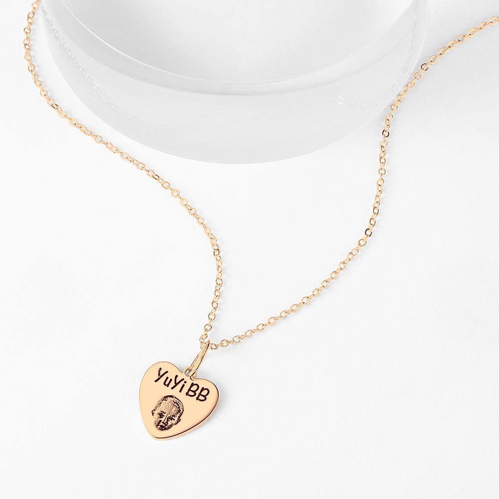 Photo Portrait Necklace with Engraving Heart-shaped, Custom Portrait Jewelry Rose Gold Plated - soufeelus