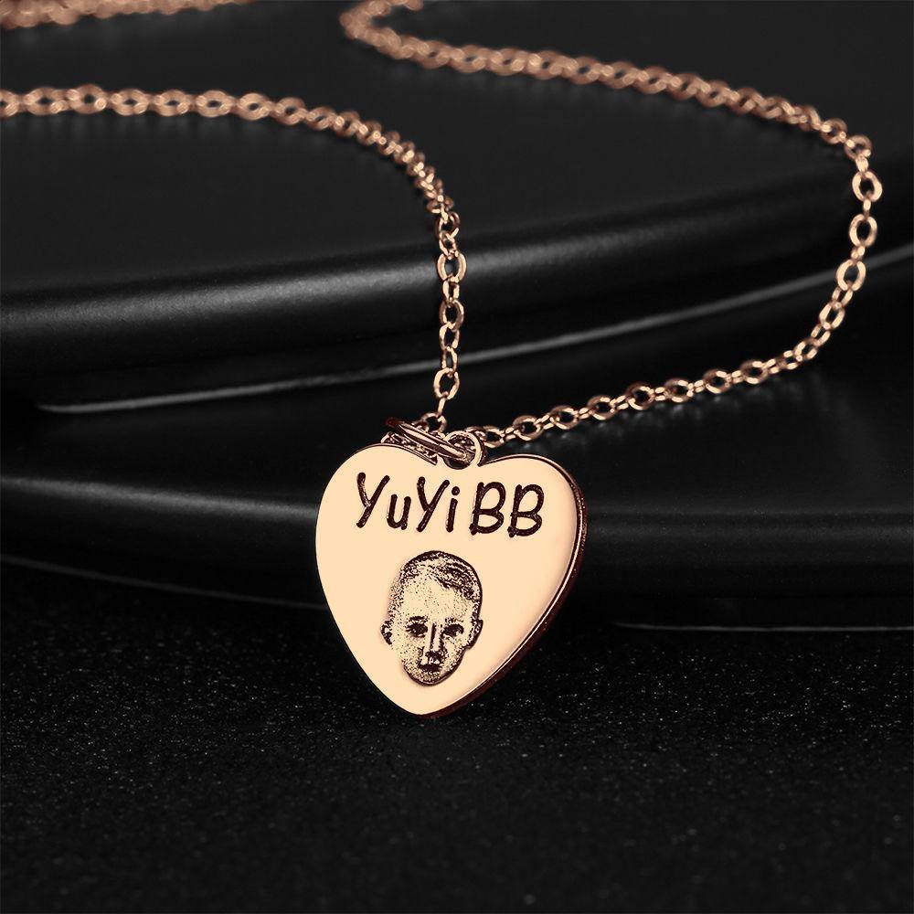 Photo Portrait Necklace with Engraving Heart-shaped, Custom Portrait Jewelry Rose Gold Plated - soufeelus