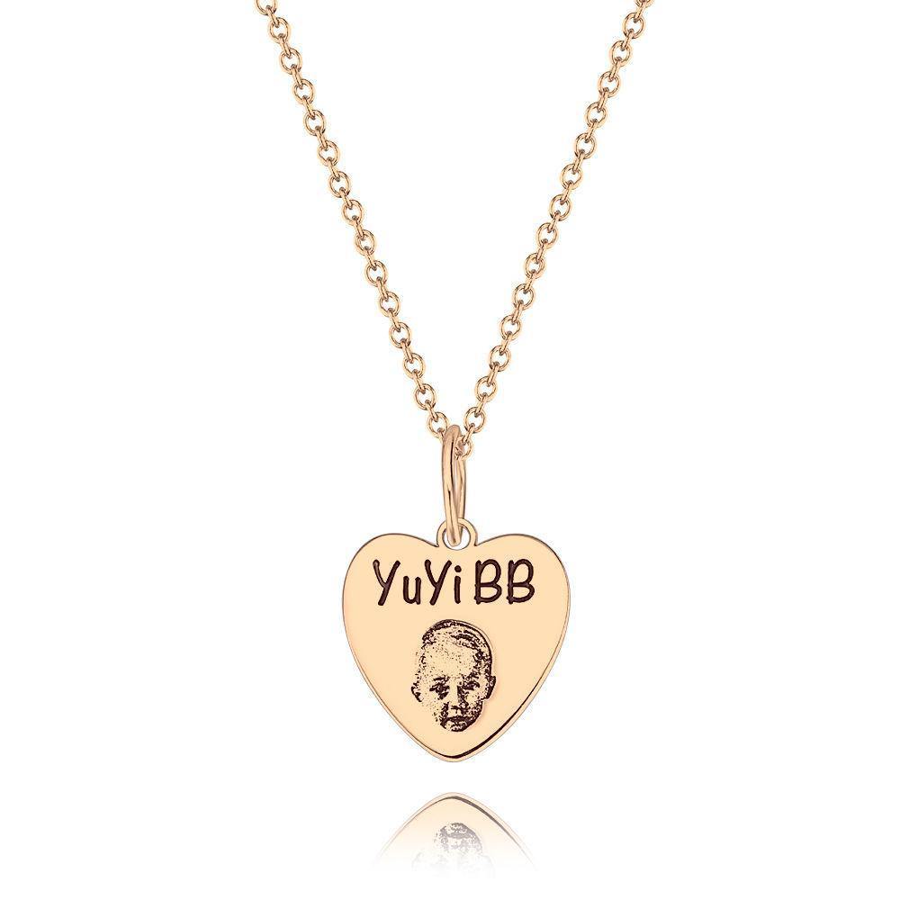 Photo Portrait Necklace with Engraving Heart-shaped, Custom Portrait Jewelry 14K Gold Plated - soufeelus