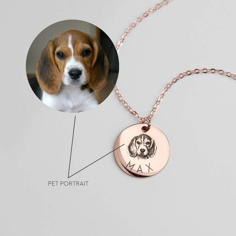 Photo Portrait Necklace with Engraving Round Shape, Custom Portrait Jewelry Rose Gold Plated