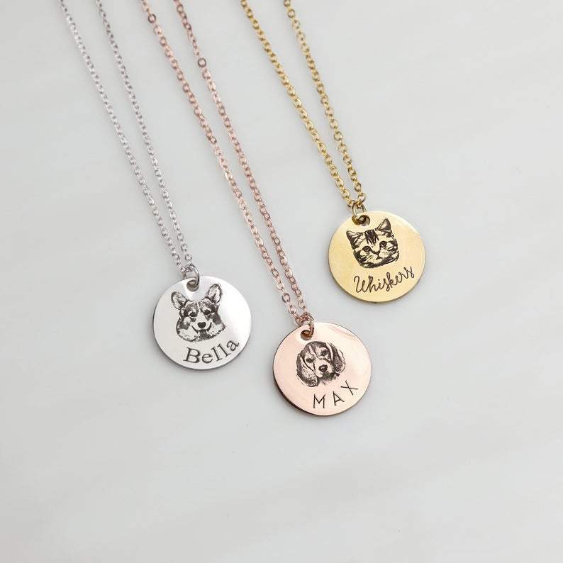 Photo Portrait Necklace with Engraving Round Shape, Custom Portrait Jewelry Rose Gold Plated