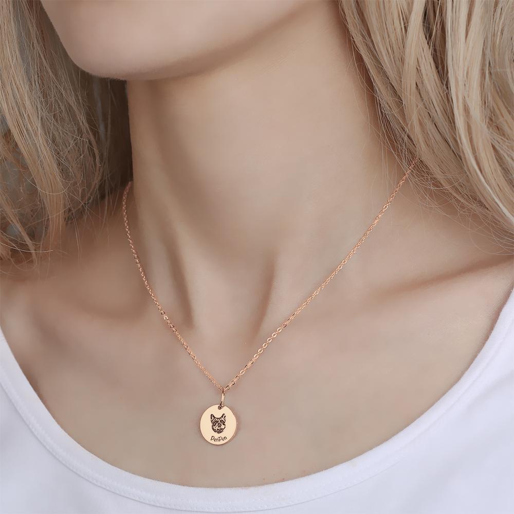 Photo Portrait Necklace with Engraving Round Shape, Custom Portrait Jewelry Rose Gold Plated