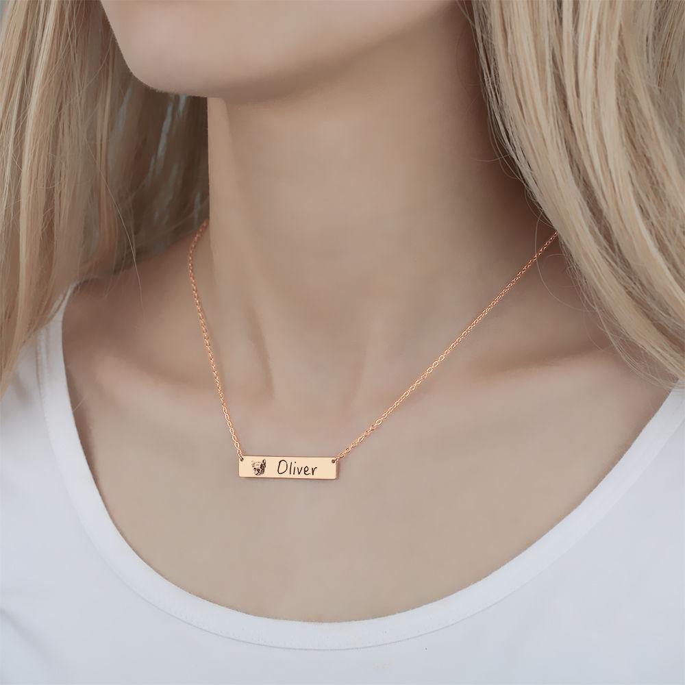 Photo Engraved Necklace, Portrait Bar Necklace Rose Gold Plated - Rose Gold - soufeelus