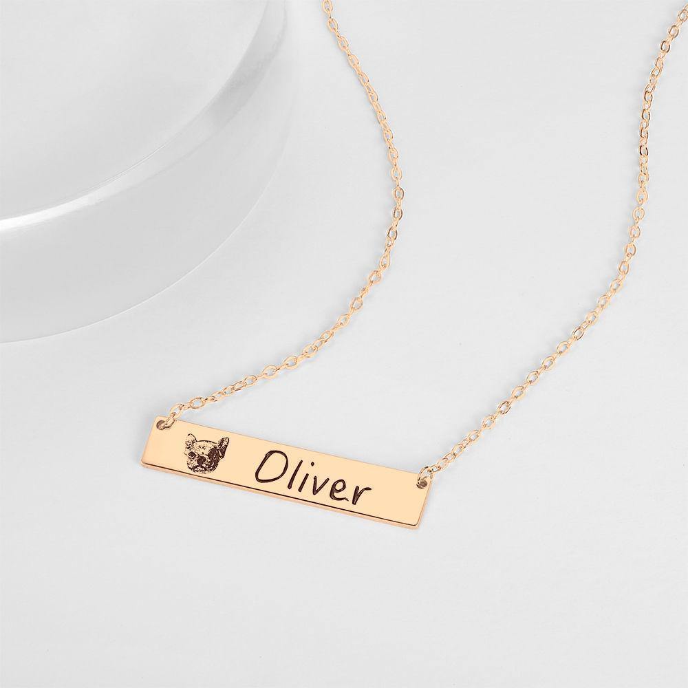 Photo Engraved Necklace, Portrait Bar Necklace Rose Gold Plated - Rose Gold - soufeelus