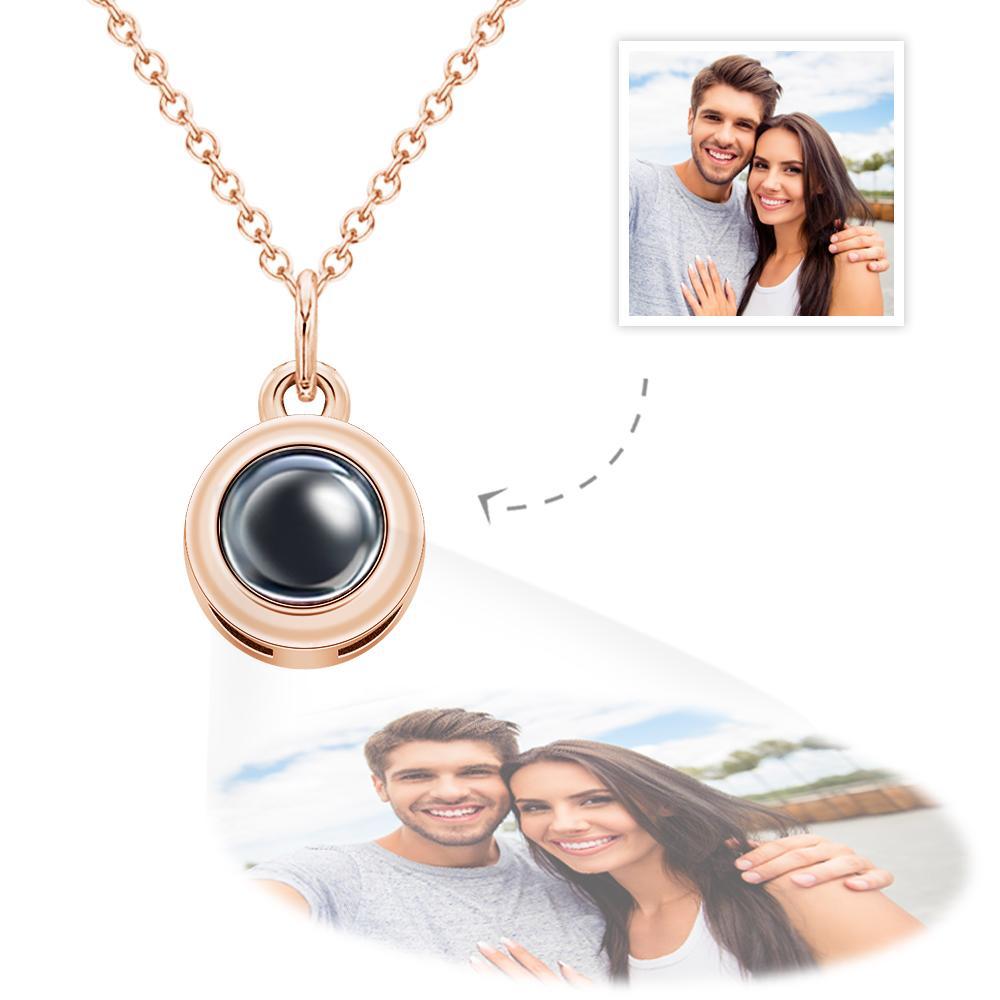 Circle Pendant Personalized Photo Projection Necklace Custom Cute Jewelry Anniversary Gifts - soufeelus