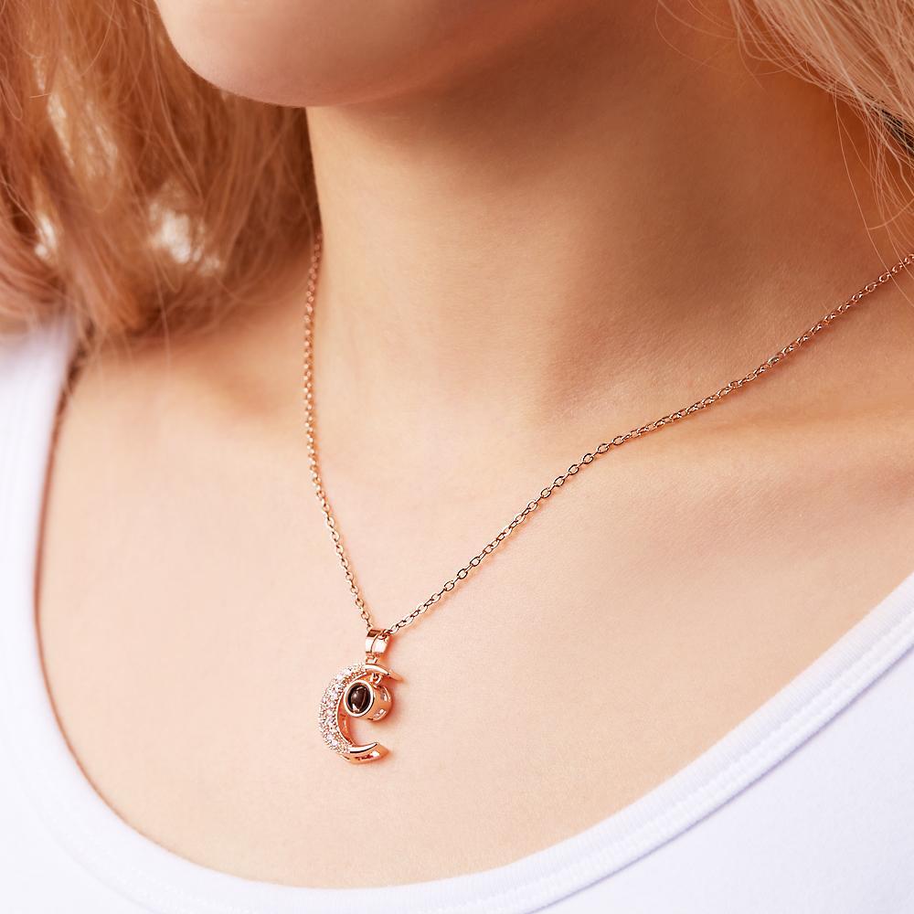 Custom Photo Projection Necklace Rhinestone Moon Exquisite Gifts -