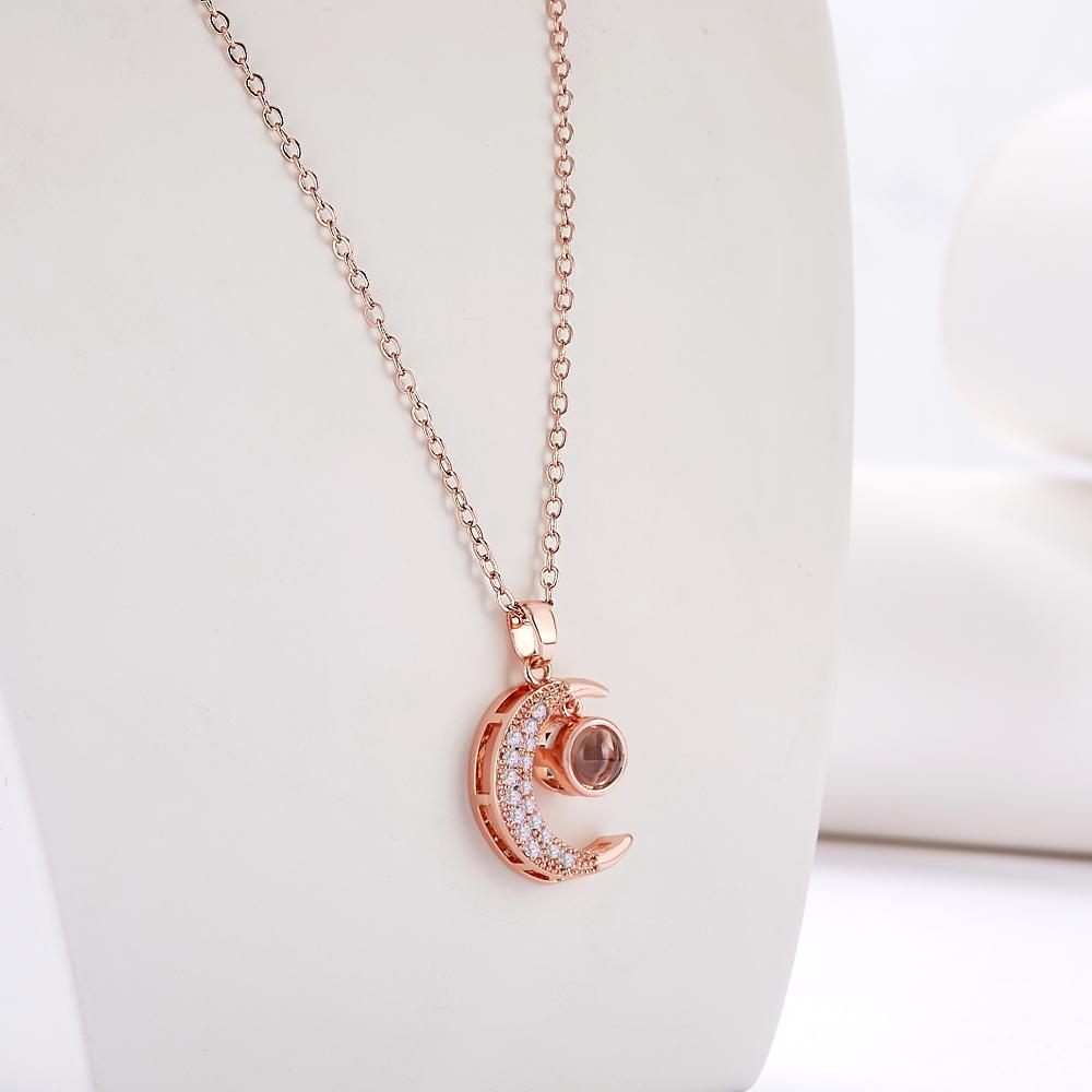 Custom Photo Projection Necklace Rhinestone Moon Exquisite Gifts -