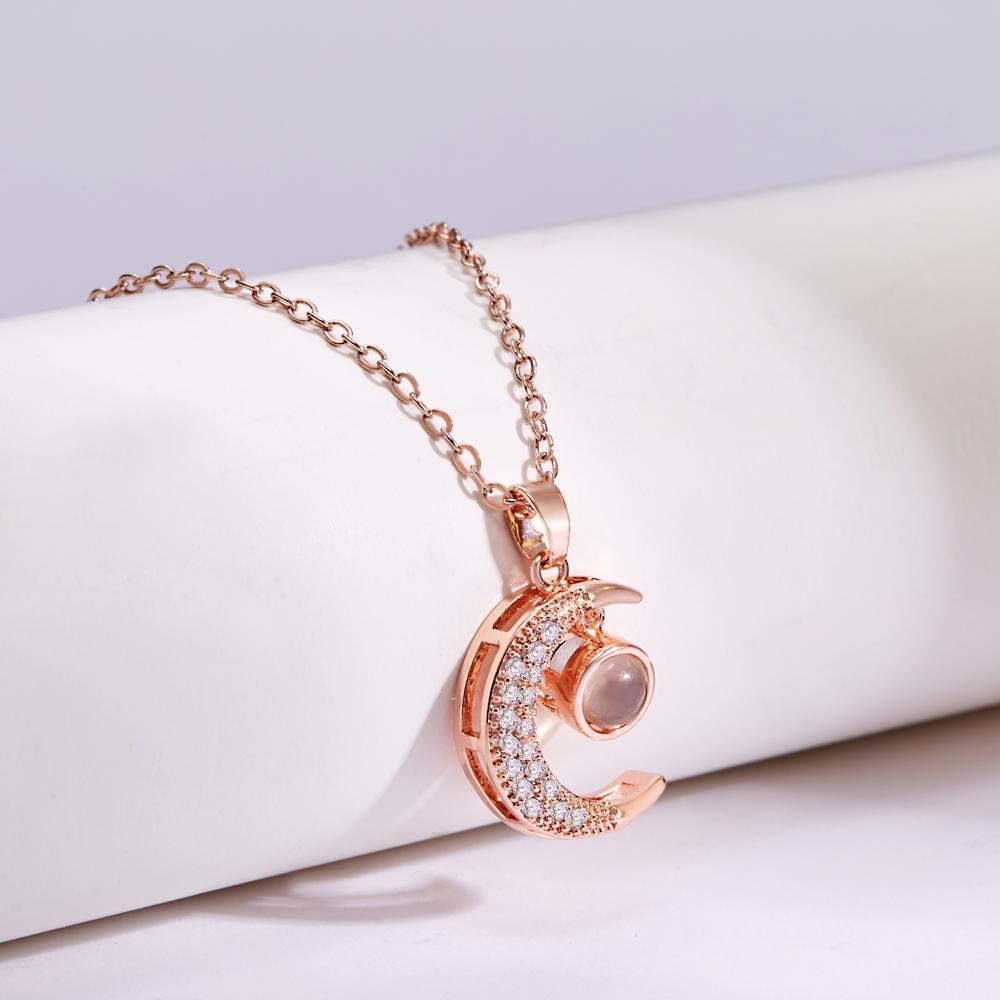 Custom Photo Projection Necklace Rhinestone Moon Exquisite Gifts -