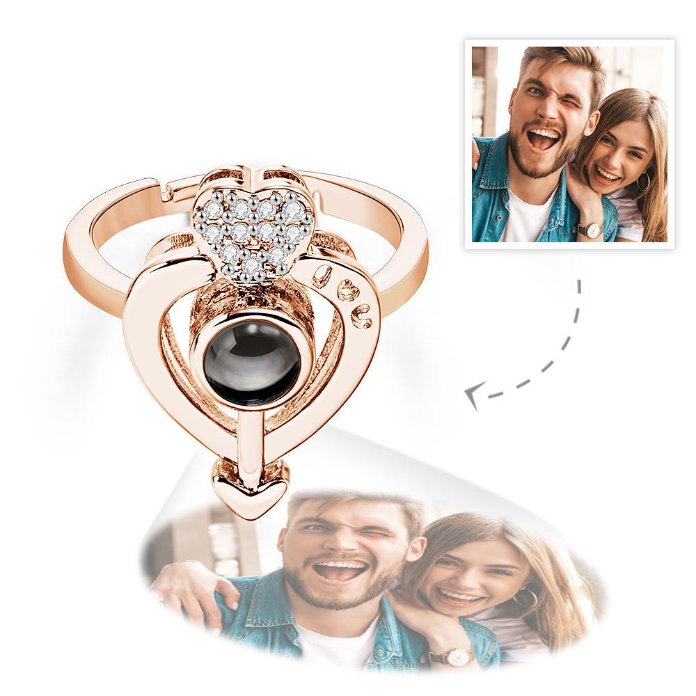 Custom Photo Projection Ring Personalized Heart-shaped Photo Ring Anniversary Gift for Her - soufeelus