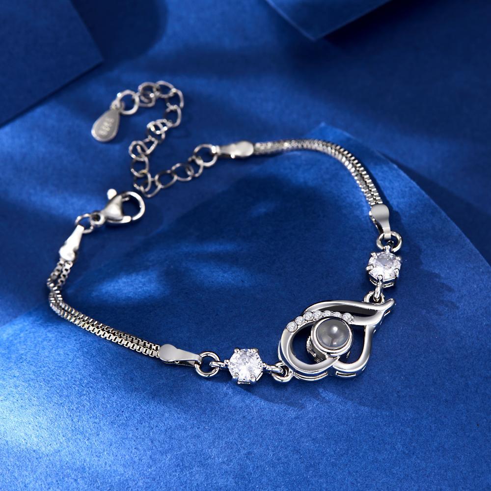 Custom Photo Bracelet Overlapped Hearts Projection Bracelet Gift for Love - 