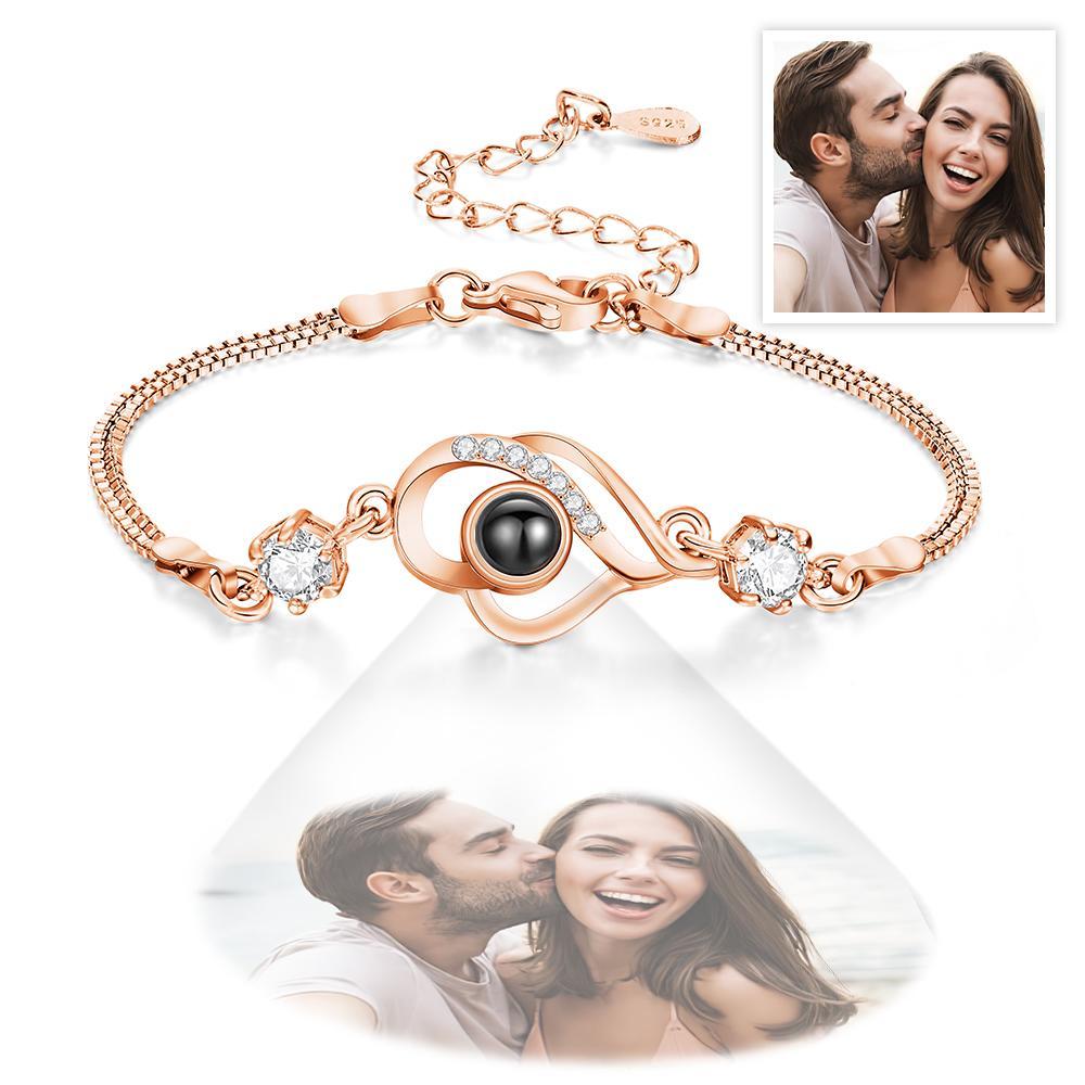 Custom Photo Bracelet Overlapped Hearts Projection Bracelet Gift for Love - 