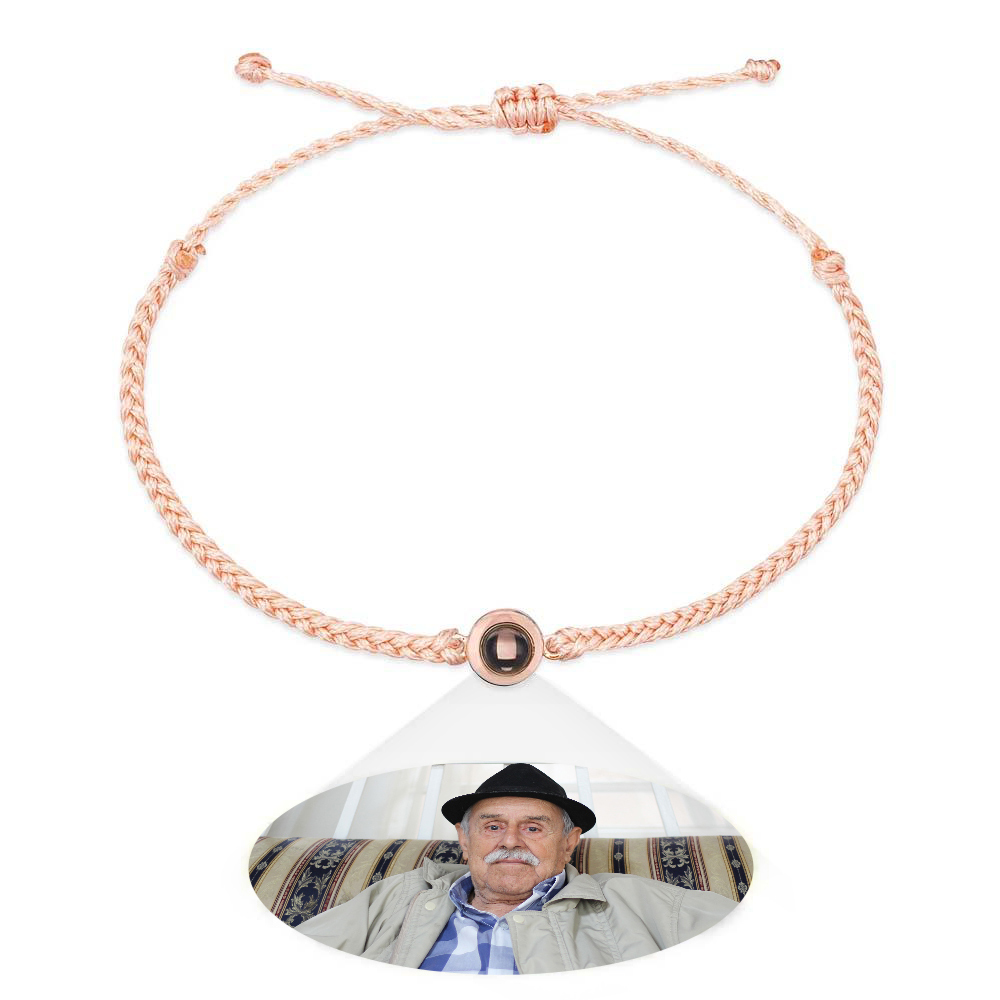 Personalized Photo Projection Couple Bracelet Braided Black Rope Bracelet Gift for Parents and Grandparents - soufeelus