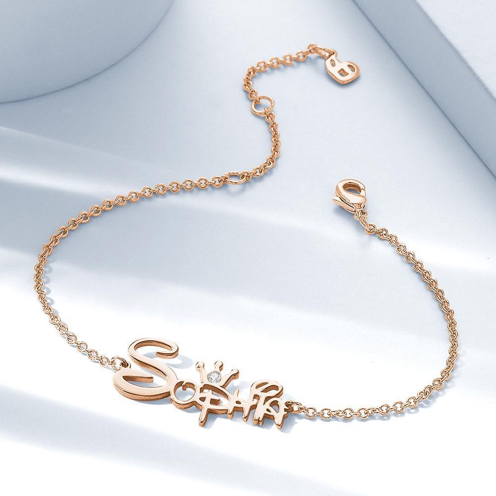 Name Bracelet, Custom Name Bracelet with Crown Rose Gold Plated