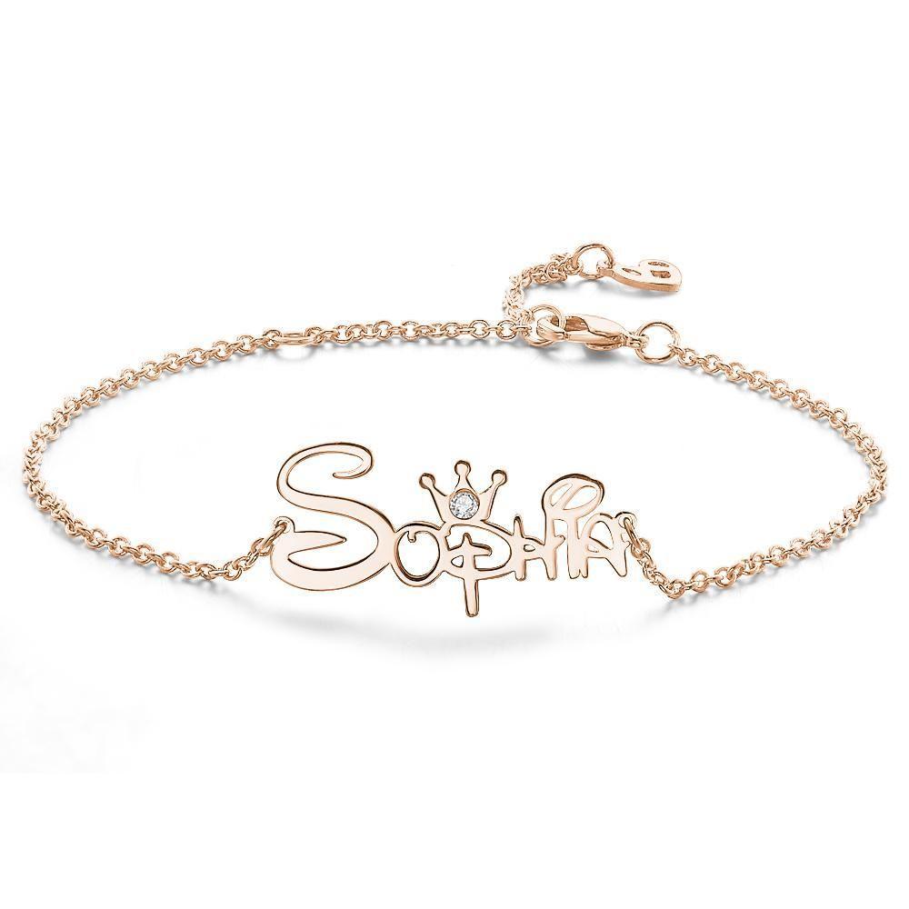 Name Bracelet, Custom Name Bracelet with Crown Golden