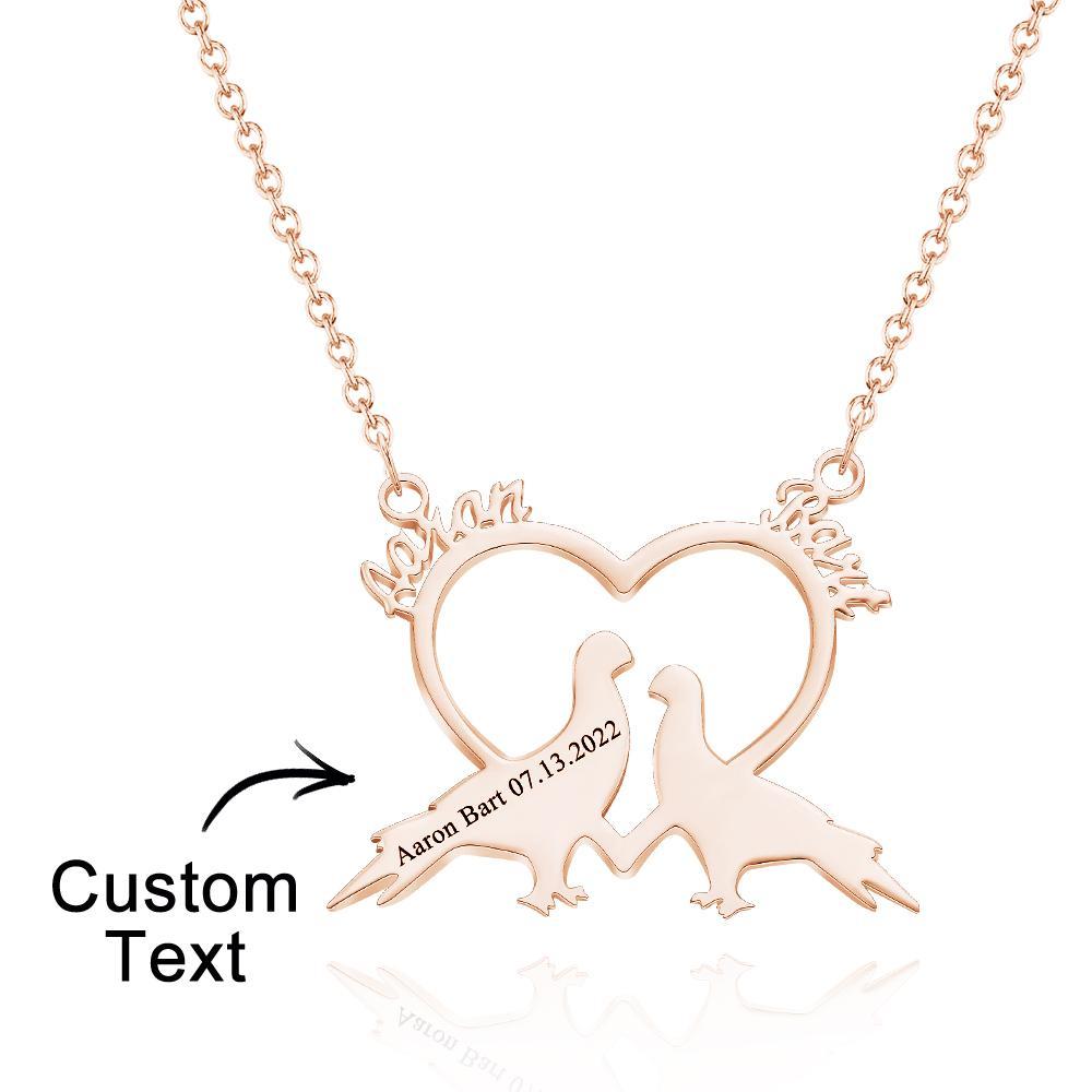 Custom Engraved Necklace Custom Name Romantic Love Birds Couple Gifts - soufeelus