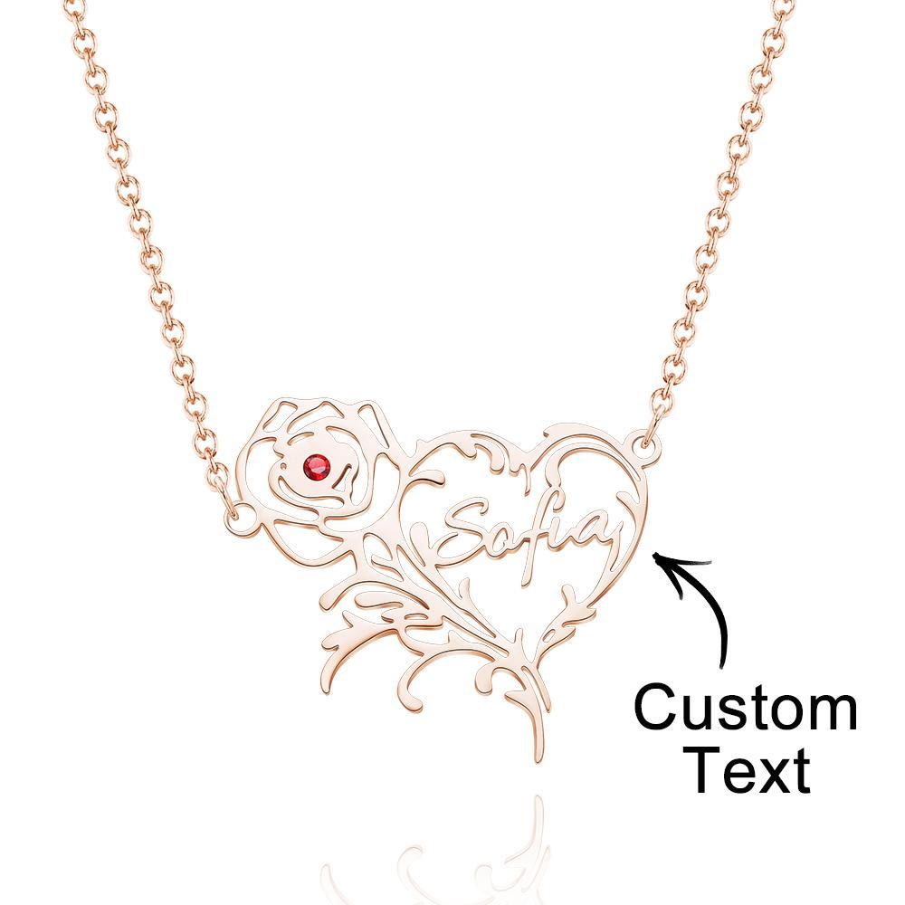 Custom Name Birthstone Necklace Rose Heart Shape Exquisite Gifts - soufeelus