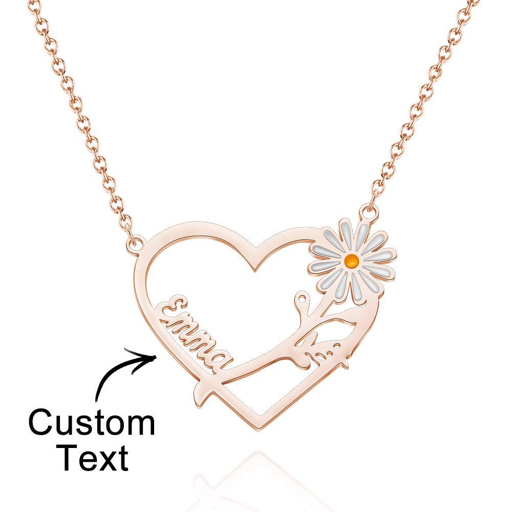 Custom Engraved Necklace Daisy Heart-shaped Name Necklace Gift for Her - soufeelus