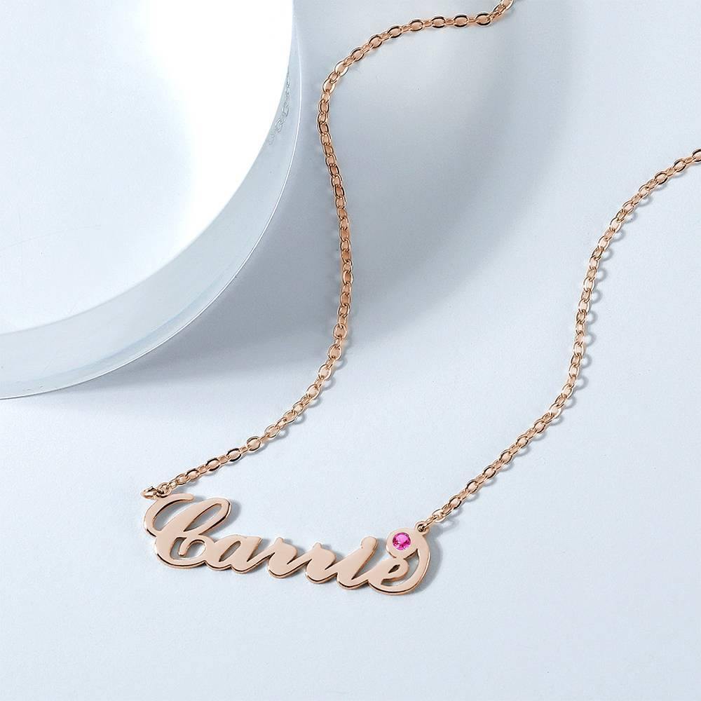 Personalized Name Necklace with Custom Birthstone, Birthday Gift - Rose Gold - soufeelus