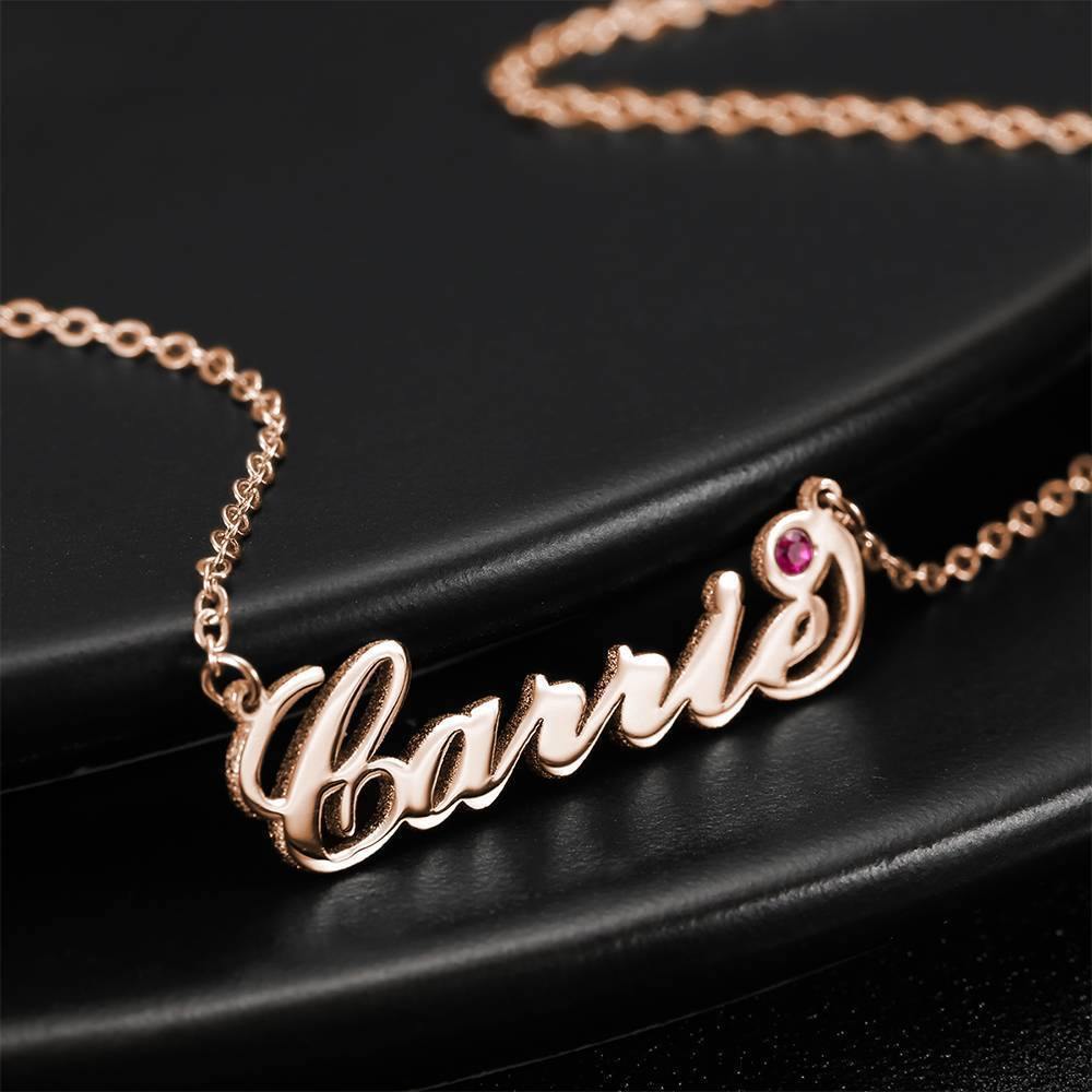 Personalized Name Necklace with Custom Birthstone, Birthday Gift - Rose Gold - soufeelus