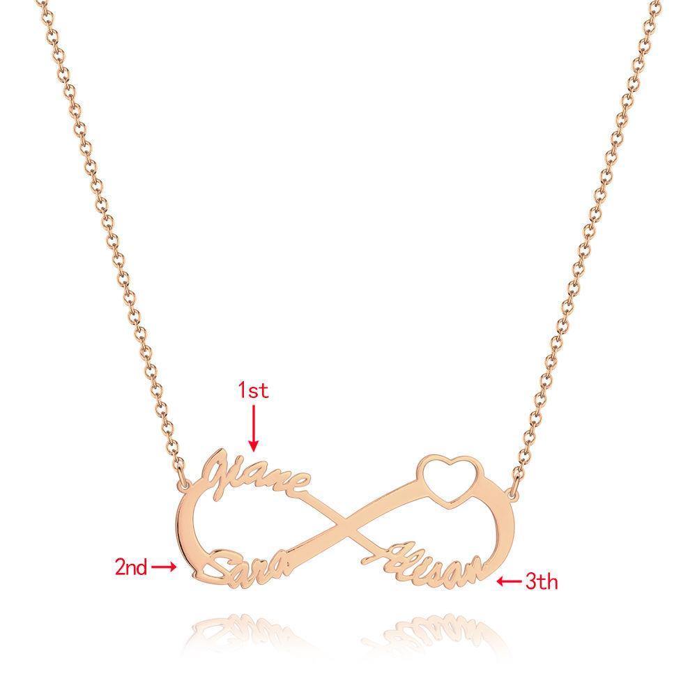 Infinity Three Name Necklace Rose Gold Plated