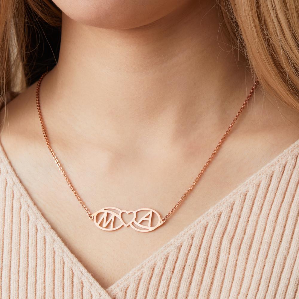 Love Name Necklace Personalized Love Heart Infinite Initials Necklace Gift for Her - soufeelus