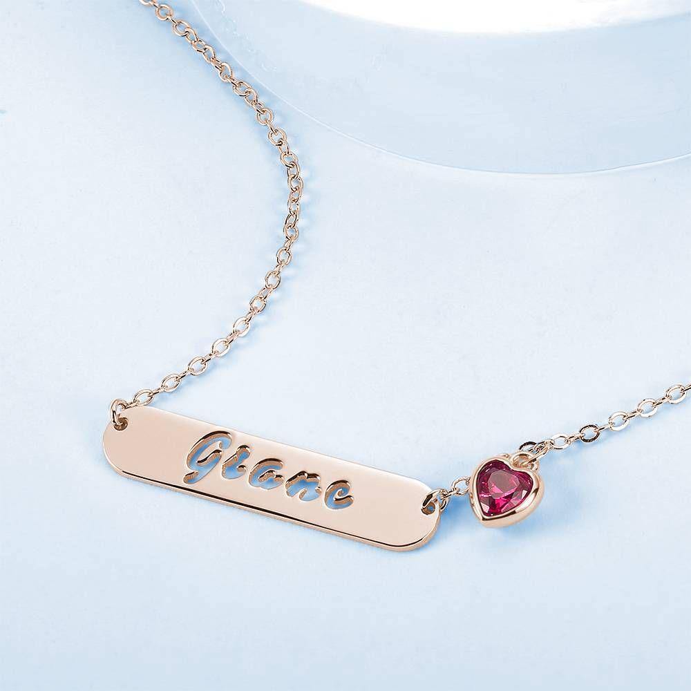 Hollow Carved Bar Name Necklace with Custom Birthstone, Unique Gift Rose Gold Plated - soufeelus