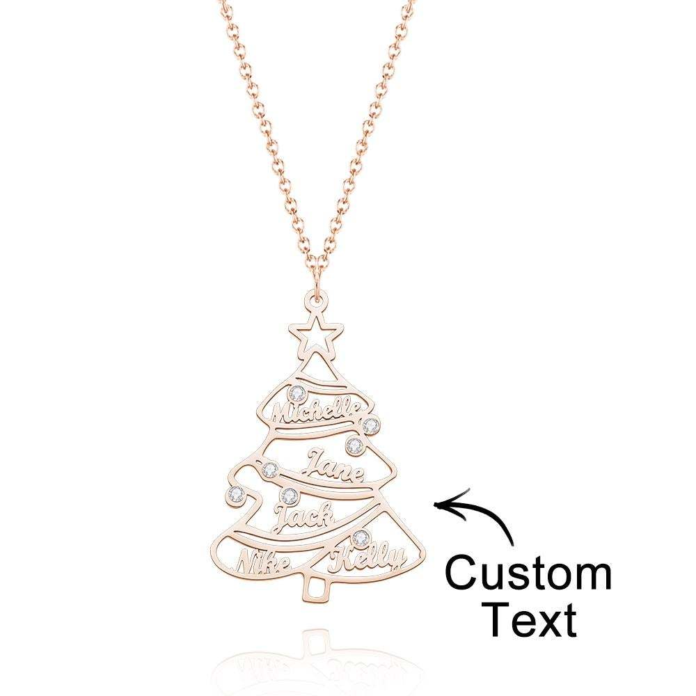 Custom Engraved Necklace Christmas Family Tree Rhinestone Gifts - 