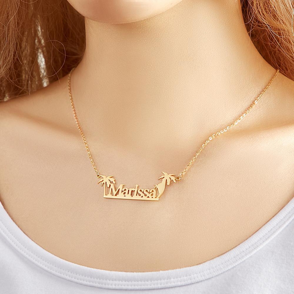 Custom Engraved Necklace Creative Coconut Tree Commemorative Gifts -