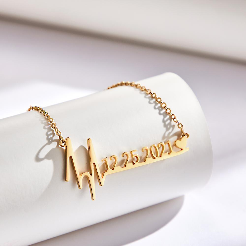 Custom Engraved Necklace Heartbeat Date Commemorative Necklace Gifts -