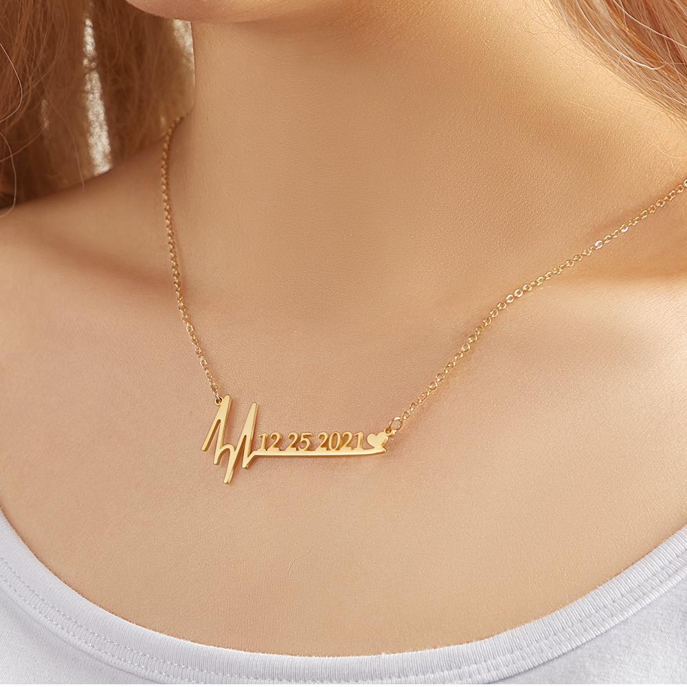Custom Engraved Necklace Heartbeat Date Commemorative Necklace Gifts -
