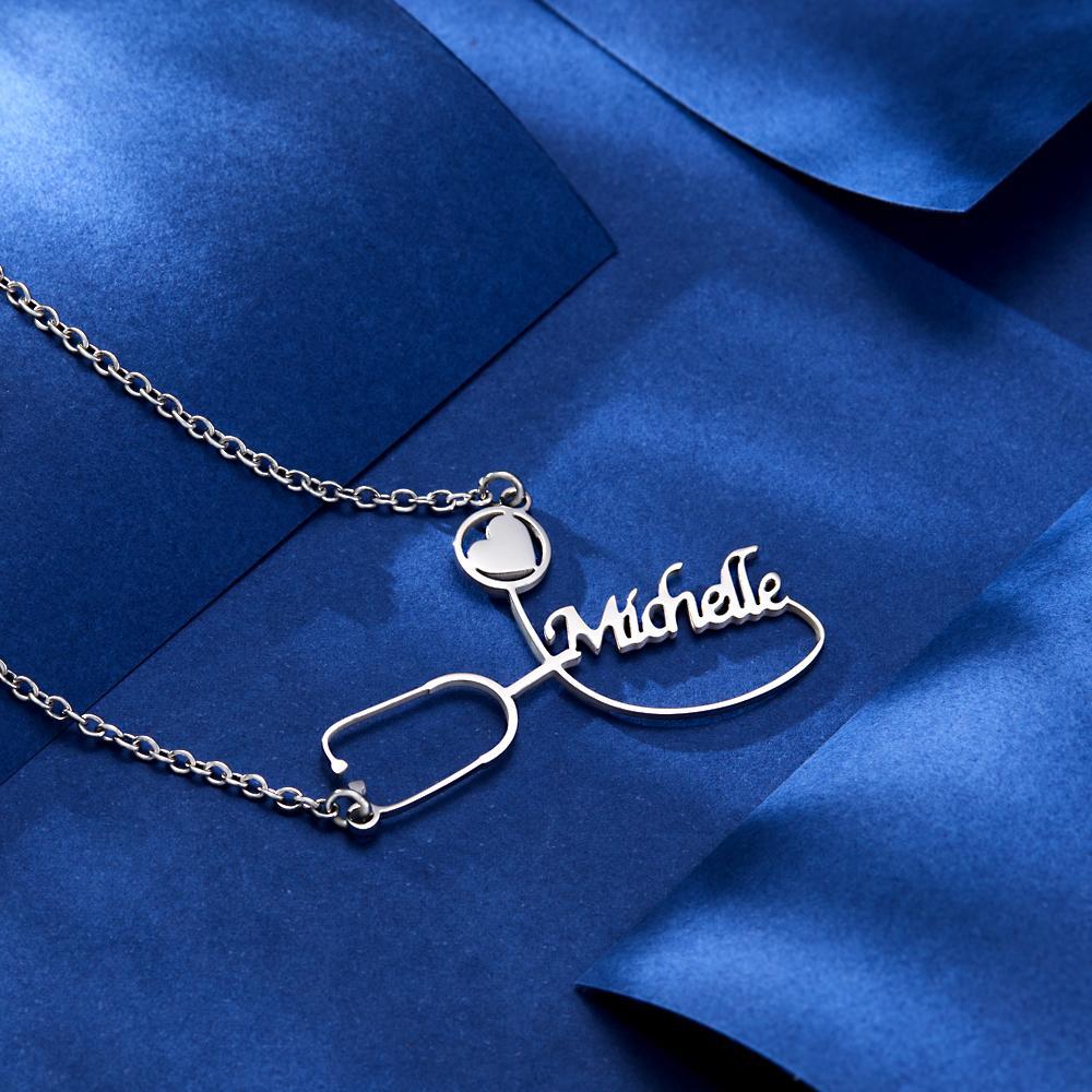 Custom Engraved Necklace Dainty Name Stethoscope Medical Student Gifts - 