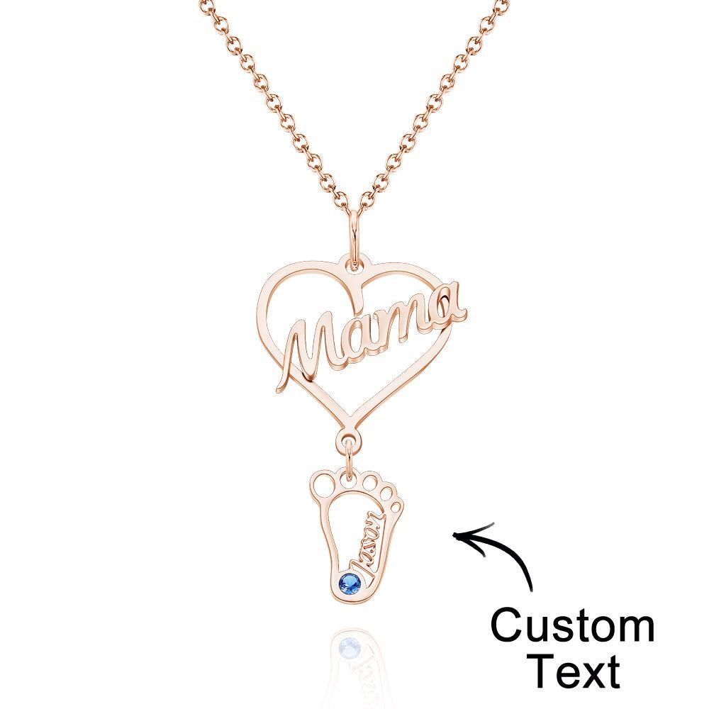 Custom Engraved Name Necklace Love MaMa Heart with Diamonds Baby Feet Charm - soufeelus