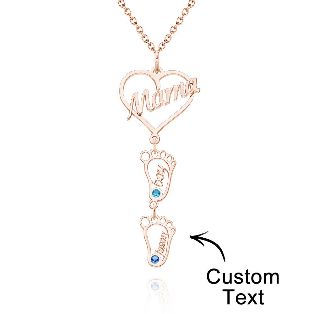 Custom Engraved Name Necklace Love MaMa Heart with Diamonds Baby Feet Charm - soufeelus