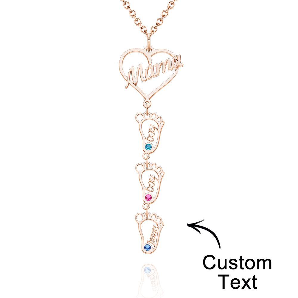 Custom Engraved Name Necklace Love MaMa Heart with Diamonds Baby Feet Charm - soufeelus