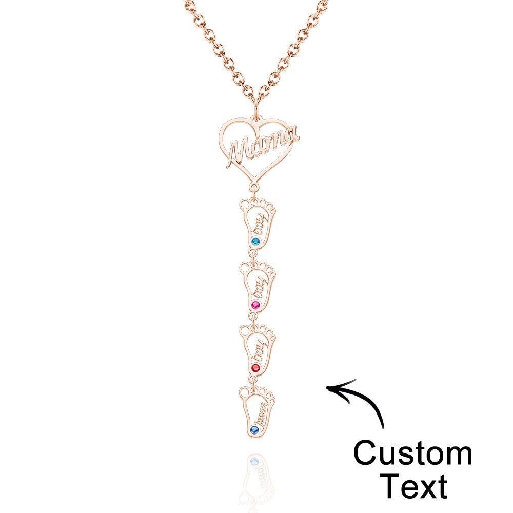 Custom Engraved Name Necklace Love MaMa Heart with Diamonds Baby Feet Charm - soufeelus